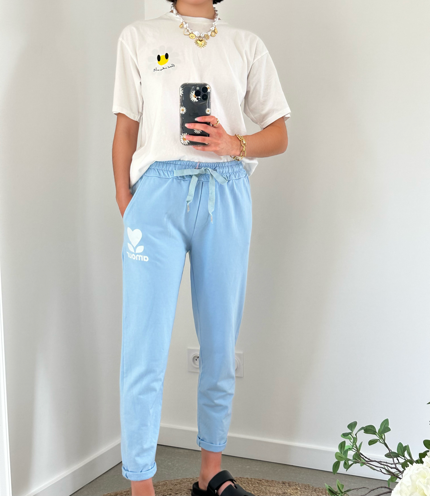 Jogging "amour" baby blue et blanc EMMA
