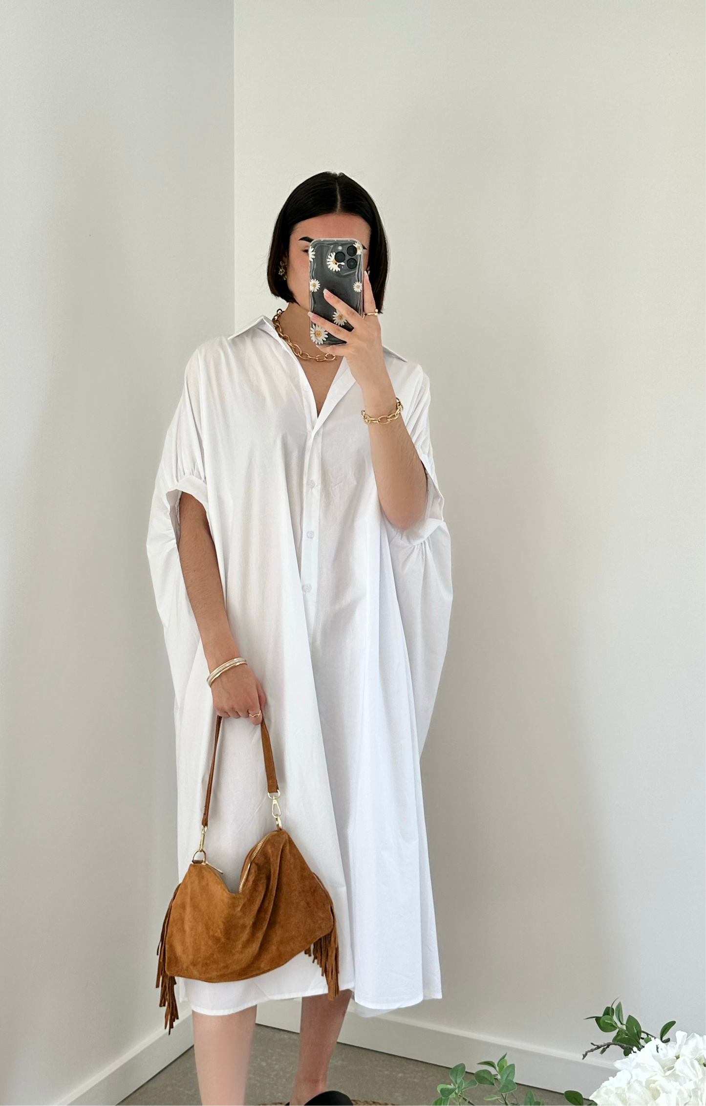 Robe chemise blanche manche chauve souris CAMILLE