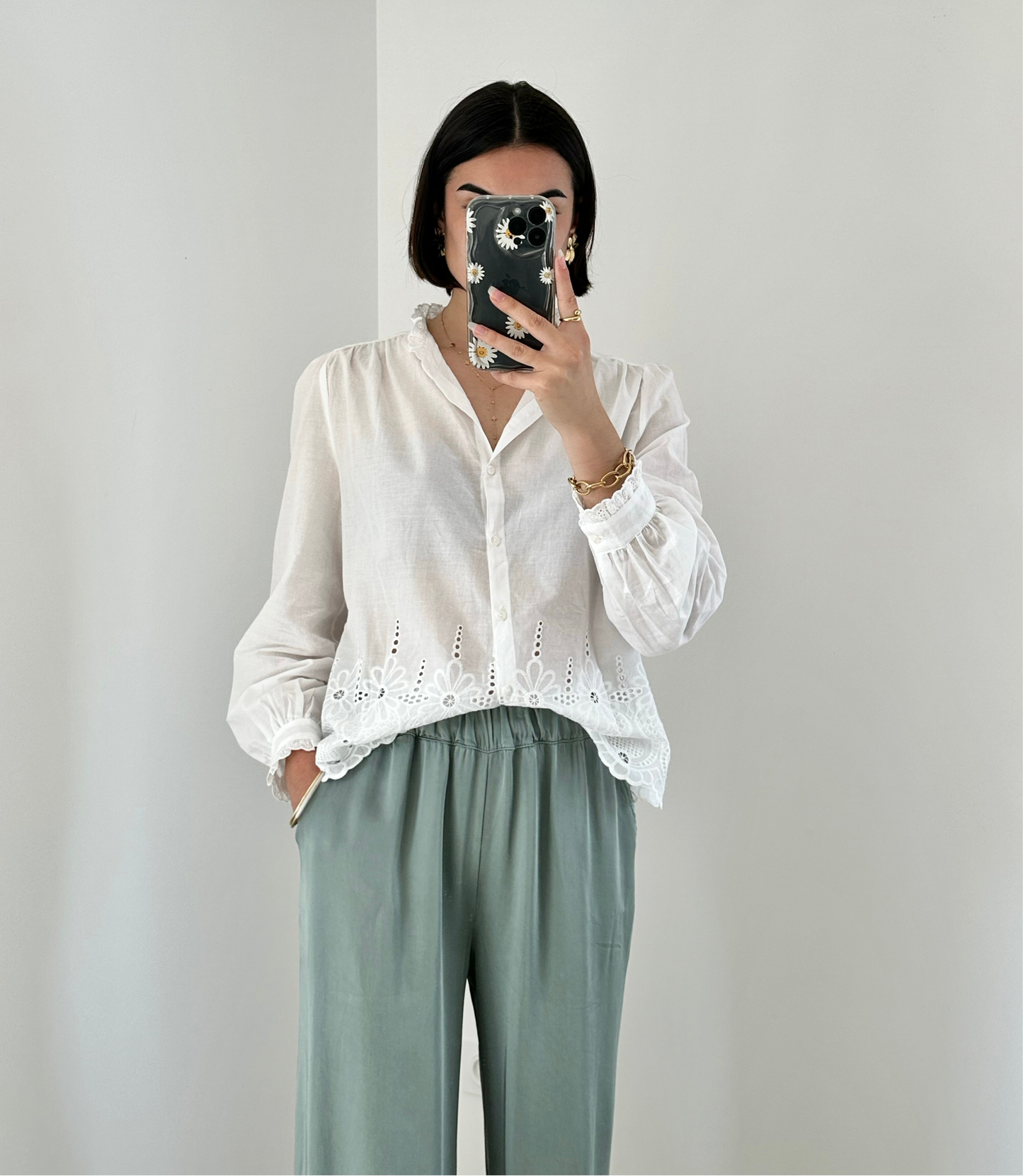 Pantalon fluide satin kaki ANAÏS