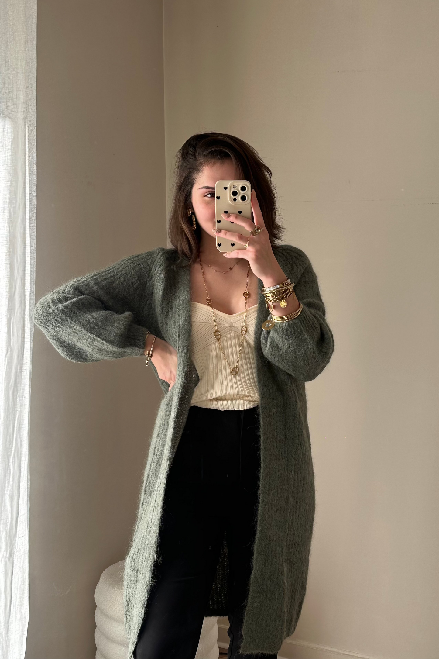 Gilet long kaki KYLIE