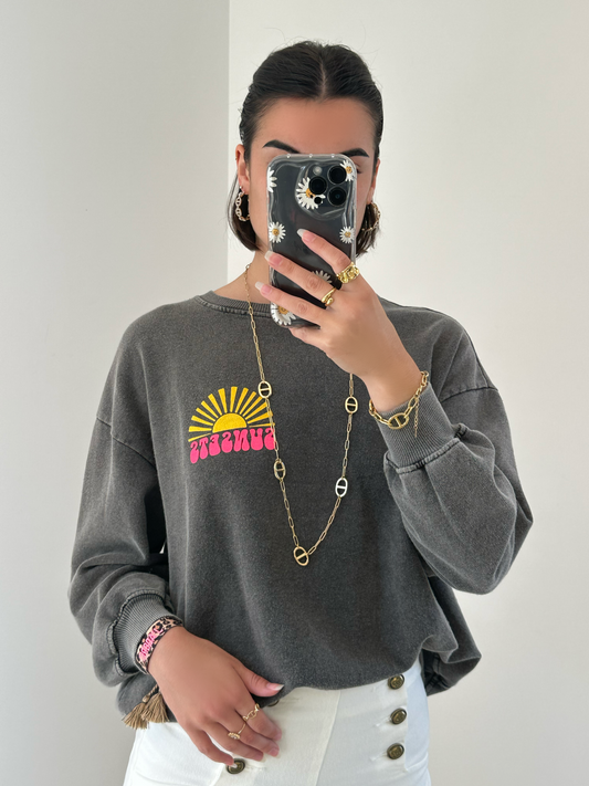 Sweat-shirt écriture fluo gris LOUNA