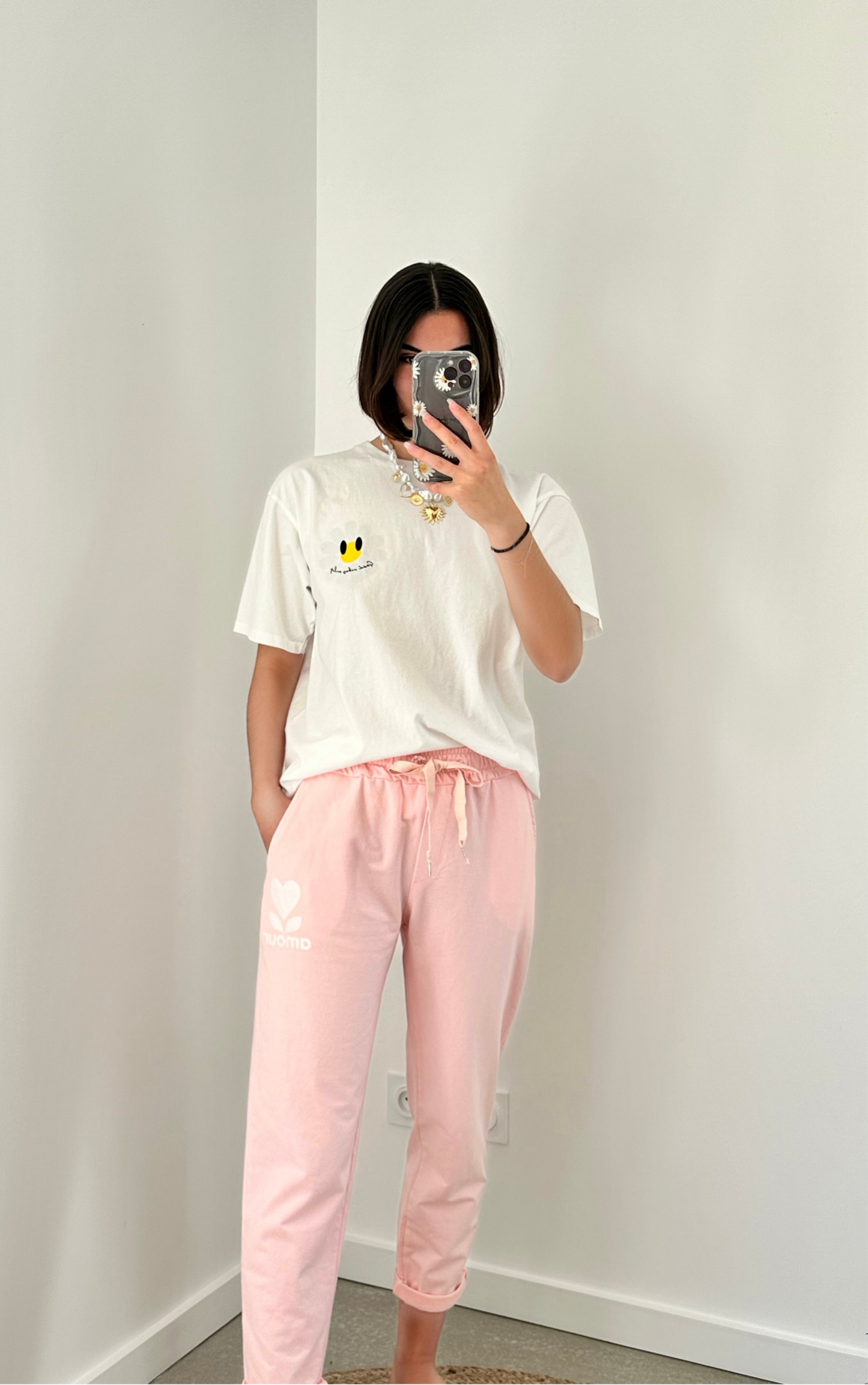 Jogging "amour" rose pâle et blanc EMMA