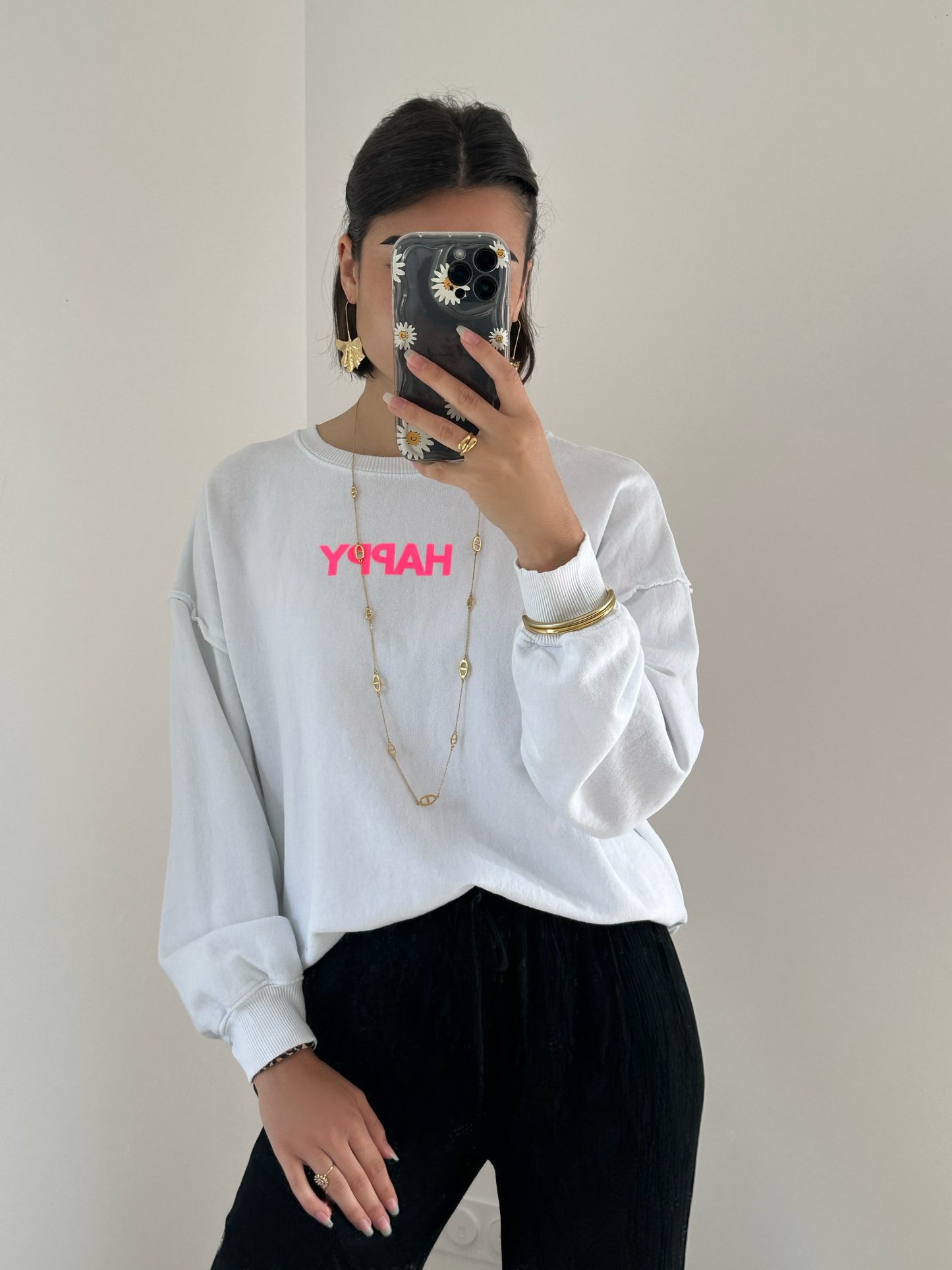 Sweat-shirt écriture fluo blanc et rose LOUNA