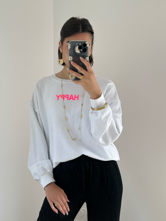 Sweat-shirt écriture fluo blanc et rose LOUNA