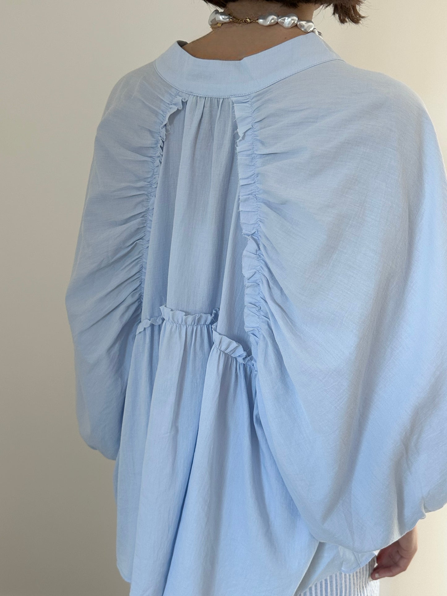 Chemise large manche bouffante bleu ciel JULIETTE