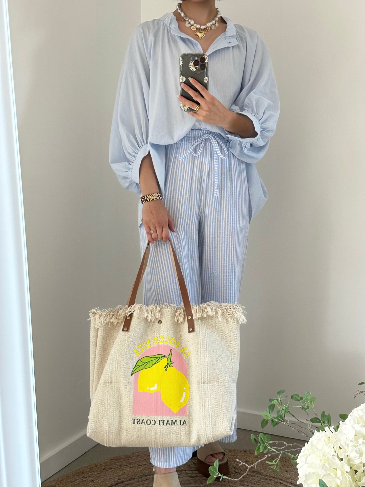 Chemise large manche bouffante bleu ciel JULIETTE