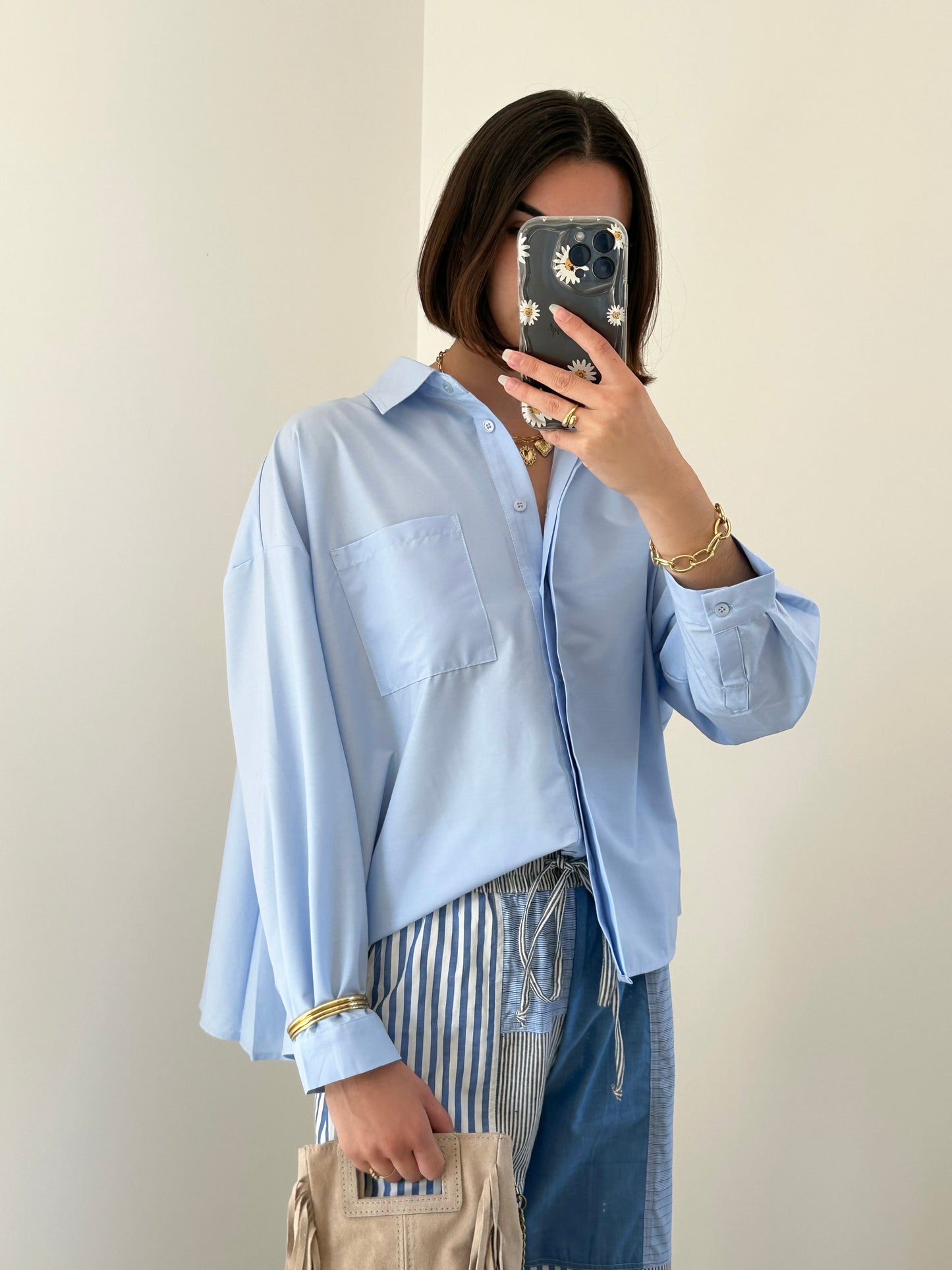Chemise plissée dans le dos bleu LÉA
