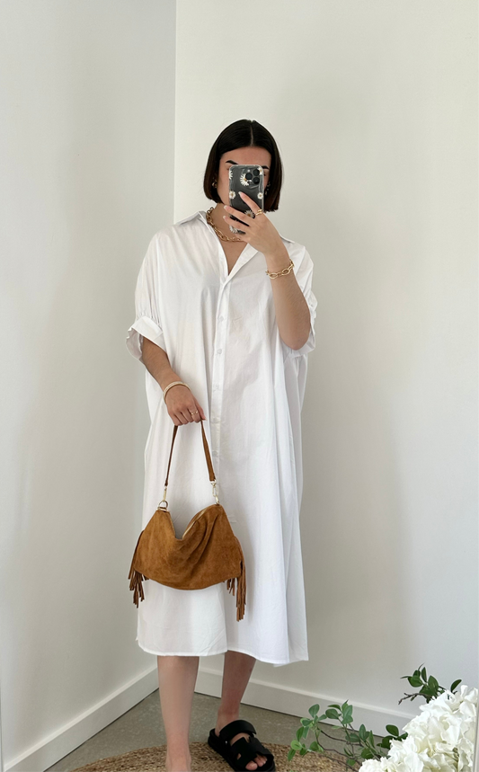 Robe chemise blanche manche chauve souris CAMILLE