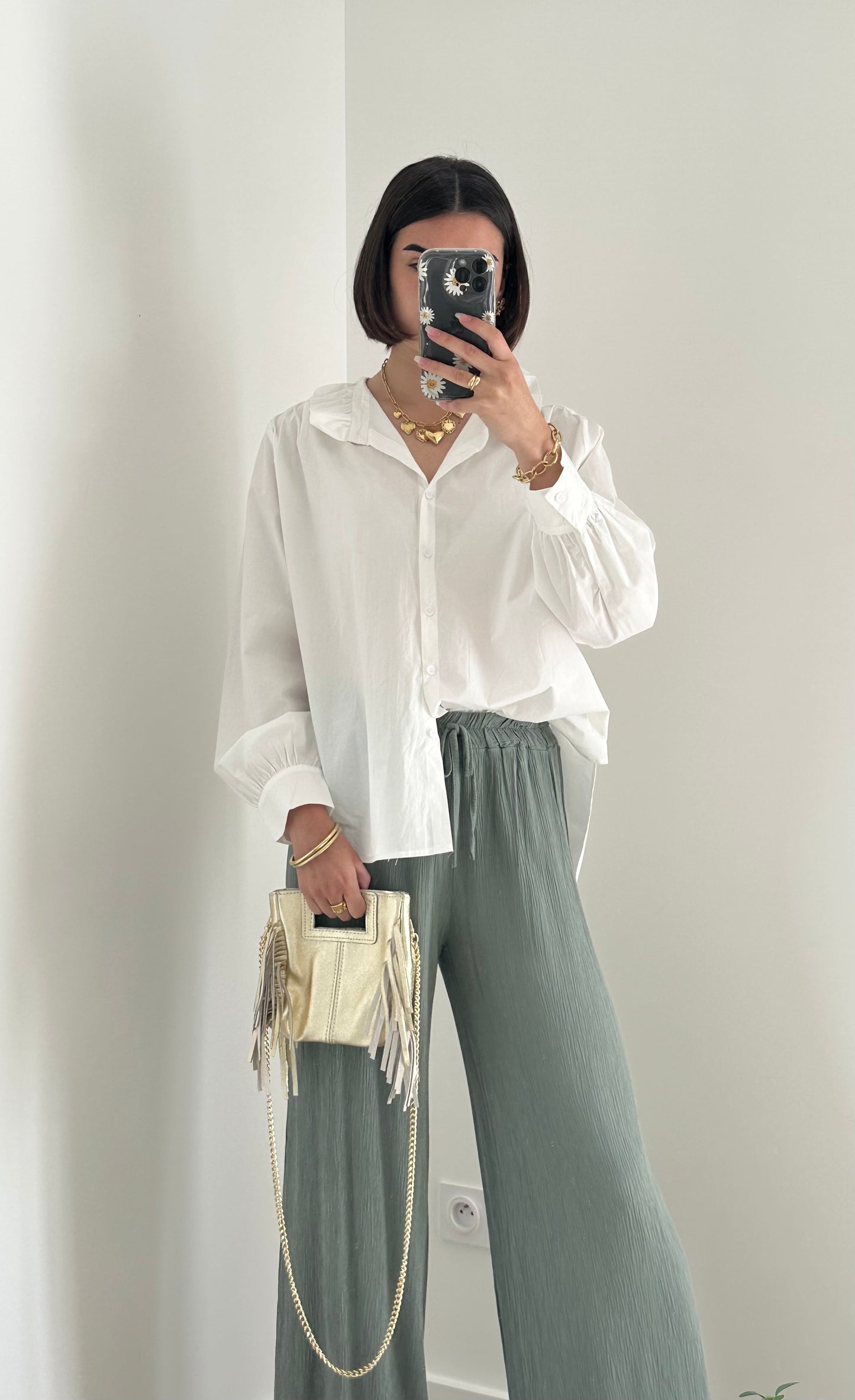 Pantalon fluide gauffré kaki JUDITH